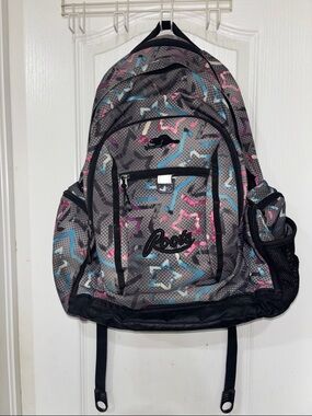 Roots Gray Backpack with Pink & Blue Star Pattern